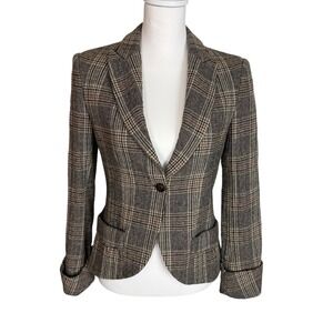 Stile Benetton Women's Plaid Blazer Jacket Brown Tan Single Button Tailored M